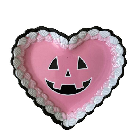 Halloween Heart Shaped Pumpkin Melamine Appetizer Plates 7x6 Set of 4 BOO New - Picture 3 of 11